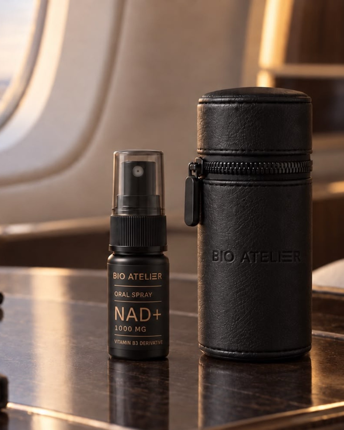 Bio Atelier NAD+ oral spray onboard a Jettset flight