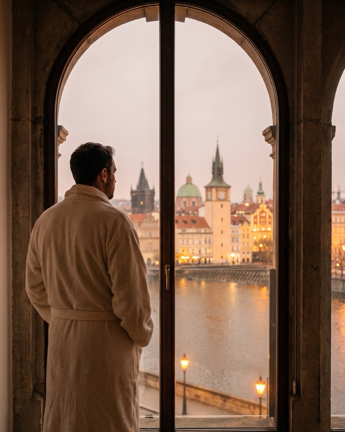 Guest arriving and looking out over the city
